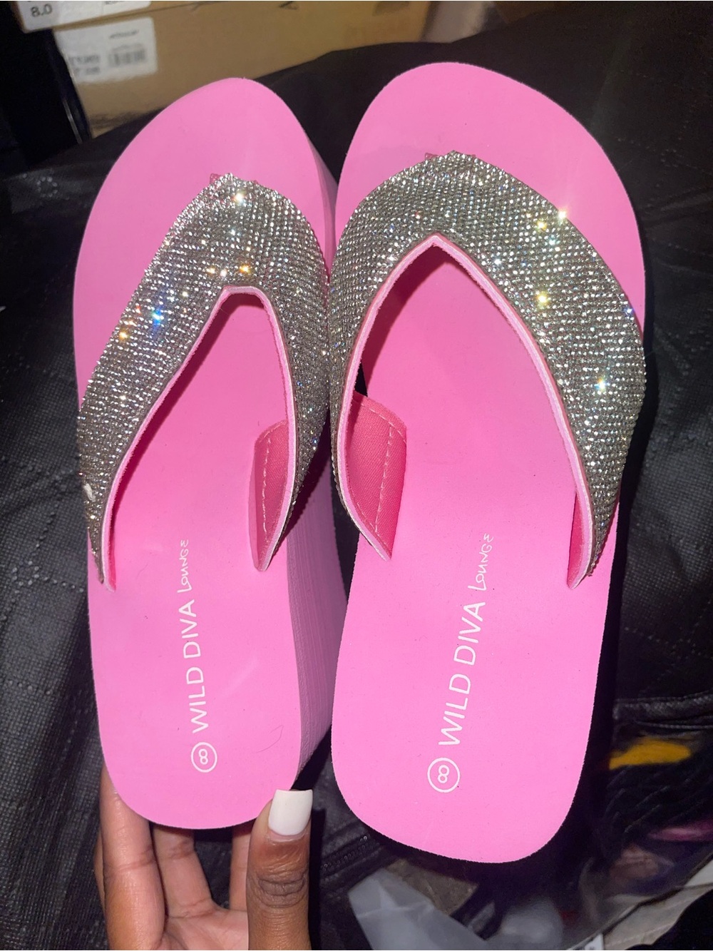 Wild Diva Pink Platform Flip Flops with Sparkling Silver Straps